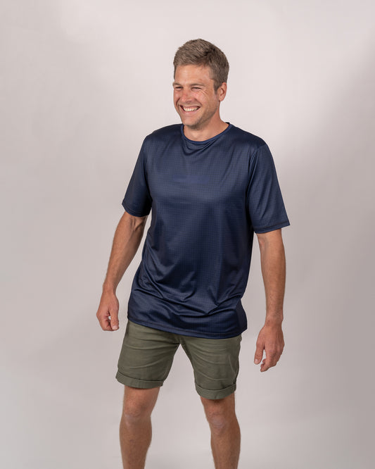 Deep Blue | Short Sleeve Tech Tee | Made From 92% Recycled Ground Coffee Polyester LUCK•E